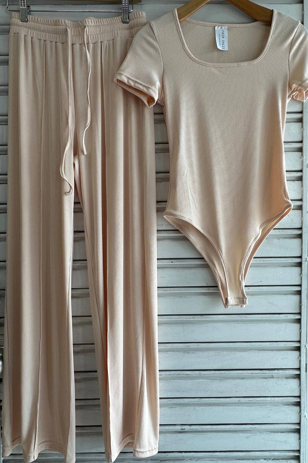 Color 5 - Wholesale Top & Pant Set (NOT Loungewear) - Women's - Slinky short sleeve body suit with flare pants fashion set3