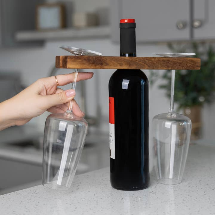Fox Run Brands – wholesale Wine rack – Ironwood Acacia Wood Wine Glass Holder For Wine Bottles