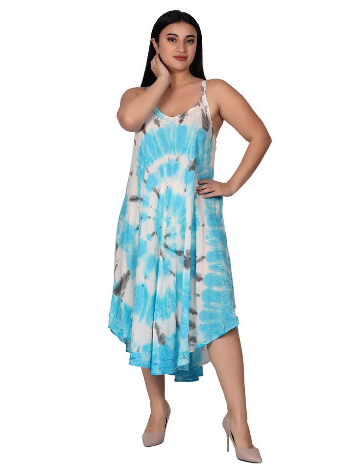 Colori assortiti. Abito tie dye con spalline sottili 482174 in vendita all'ingrosso su Faire1