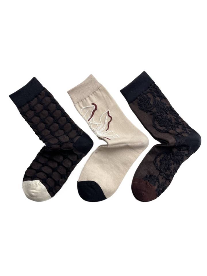 Rufia - Meias Xadrez com Relevo Floral Retro por atacado de Funkyrel® Atzbranding Limited