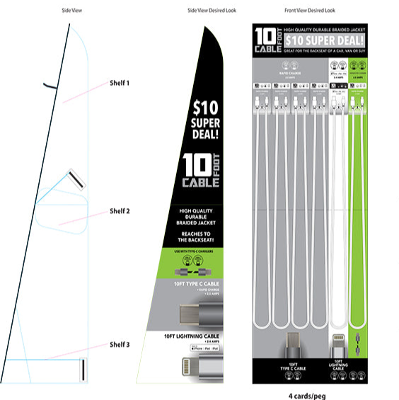 Novelty Brands - Wholesale Charging Cable - 10 ft Charging Cable Assortment Floor Display- 24/Display3