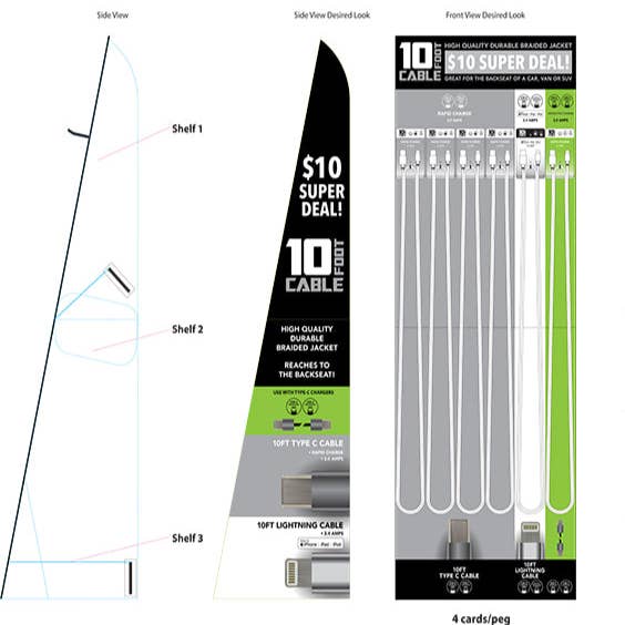 Novelty Brands - Wholesale Charging Cable - 10 ft Charging Cable Assortment Floor Display- 24/Display3