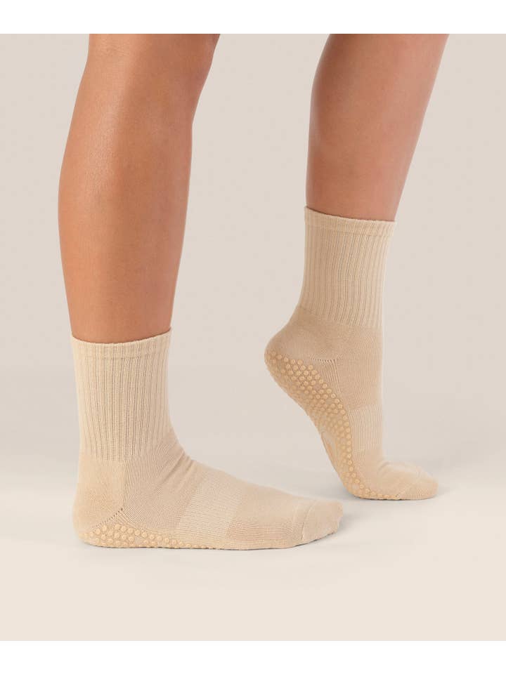 MoveActive - Wholesale Socks - Women's - Crew Non Slip Grip Socks - Almond