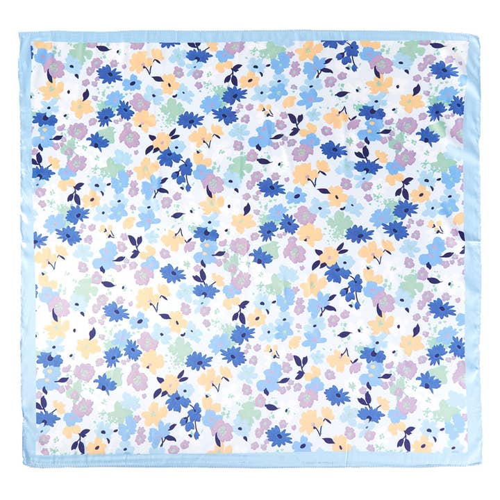 Sensibling Corp. - Wholesale Scarf - Women's - Pastel Meadow Floral Printed Square Silky Satin Scarf