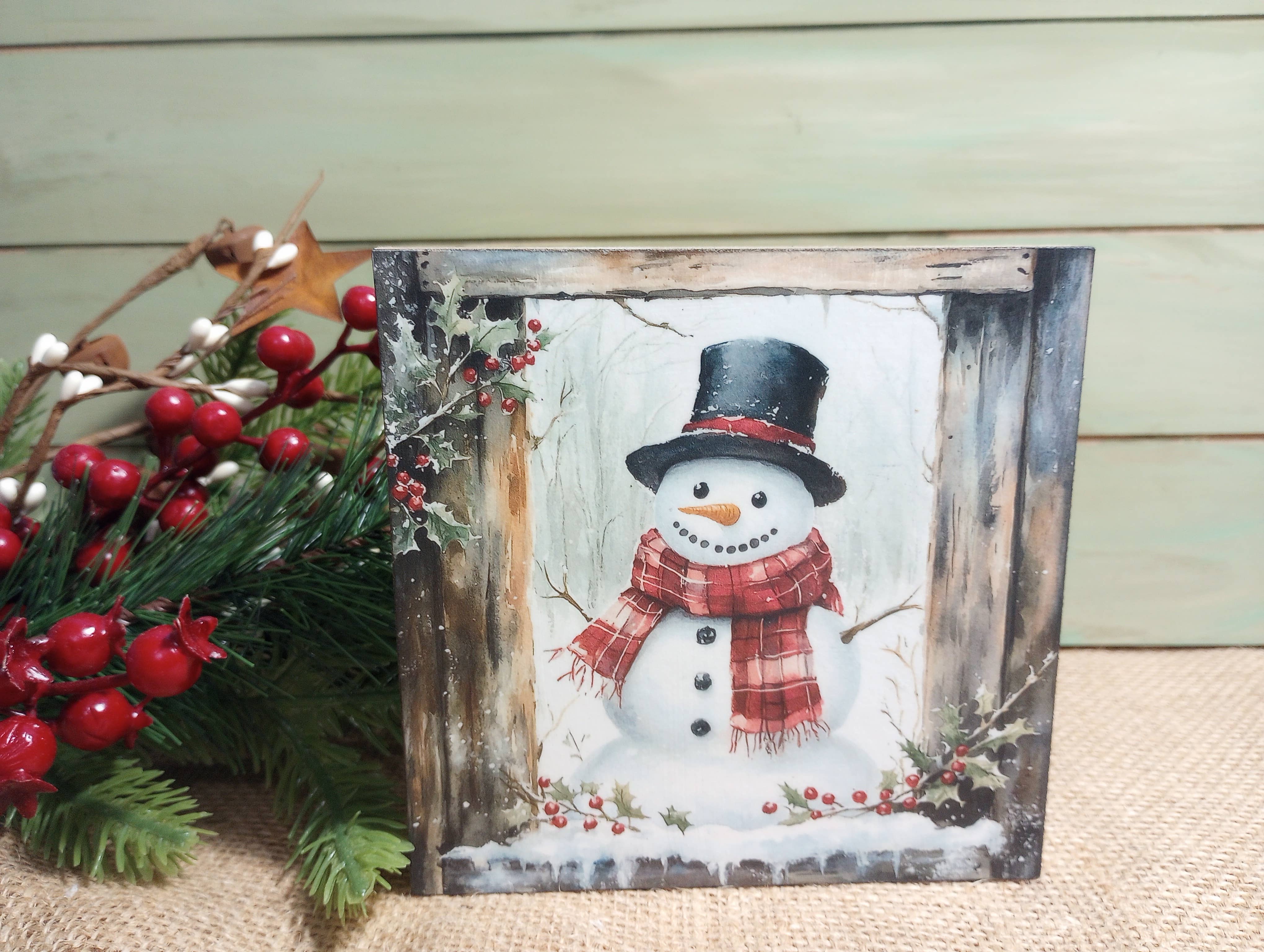 Bluegrass Burlap Co - Wholesale Christmas Decoration - Winterberry Snowman at the Window