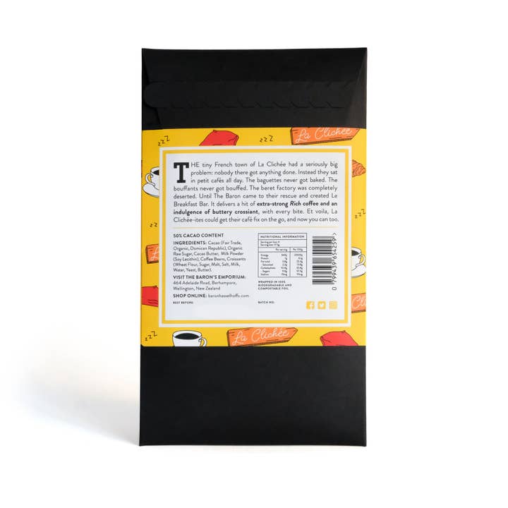 Baron Hasselhoff's – wholesale Chocolate bar – Le Breakfast Bar - Coffee and Croissant Dark Milk Bar3