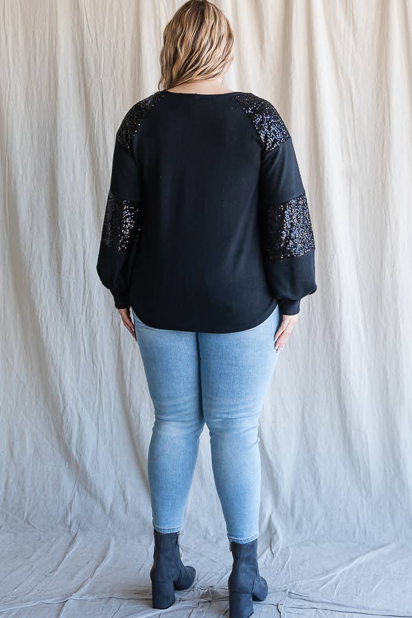 7th Ray – wholesale Stickad topp - Dam – [PLUS SIZE] Vardaglig stickad topp med biskopsärmar T4399XL16