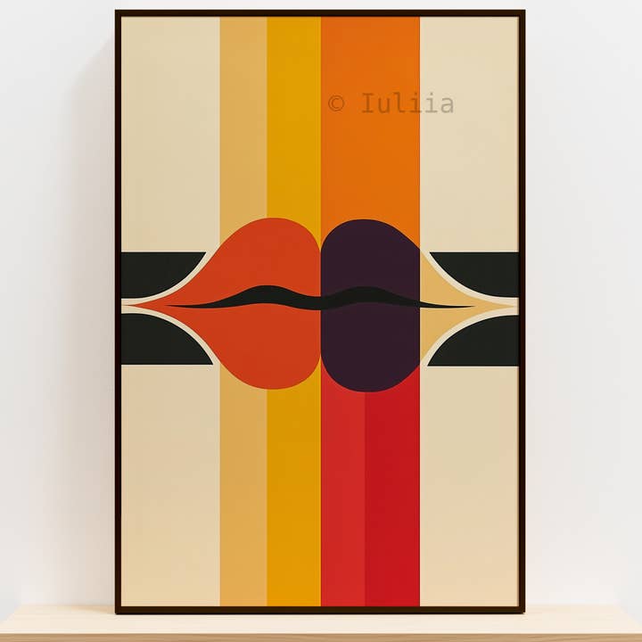 MCM Geometric Poster – Retro Colorful Lips Wall Art Print for wholesale by IuliiaArtPrints