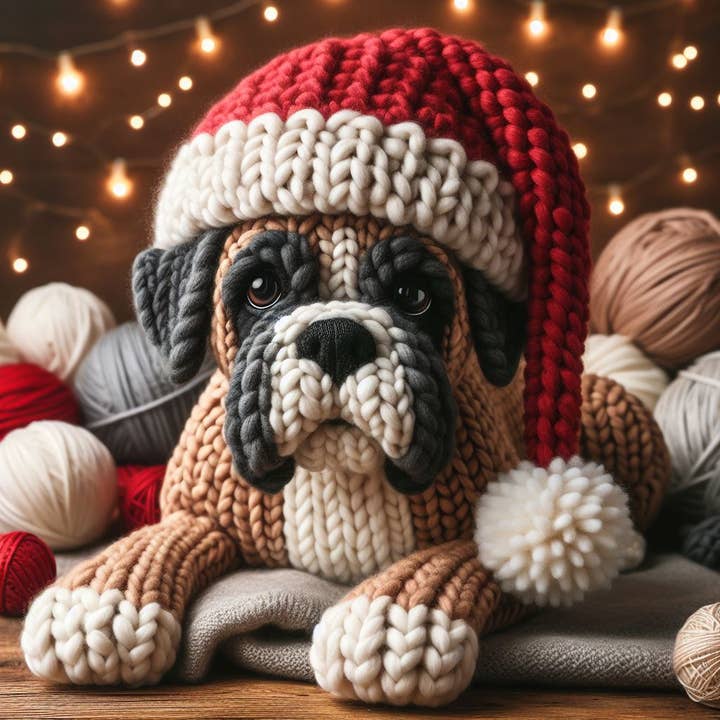 Single Luxury Boxer Christmas Card for wholesale by Two Woofs