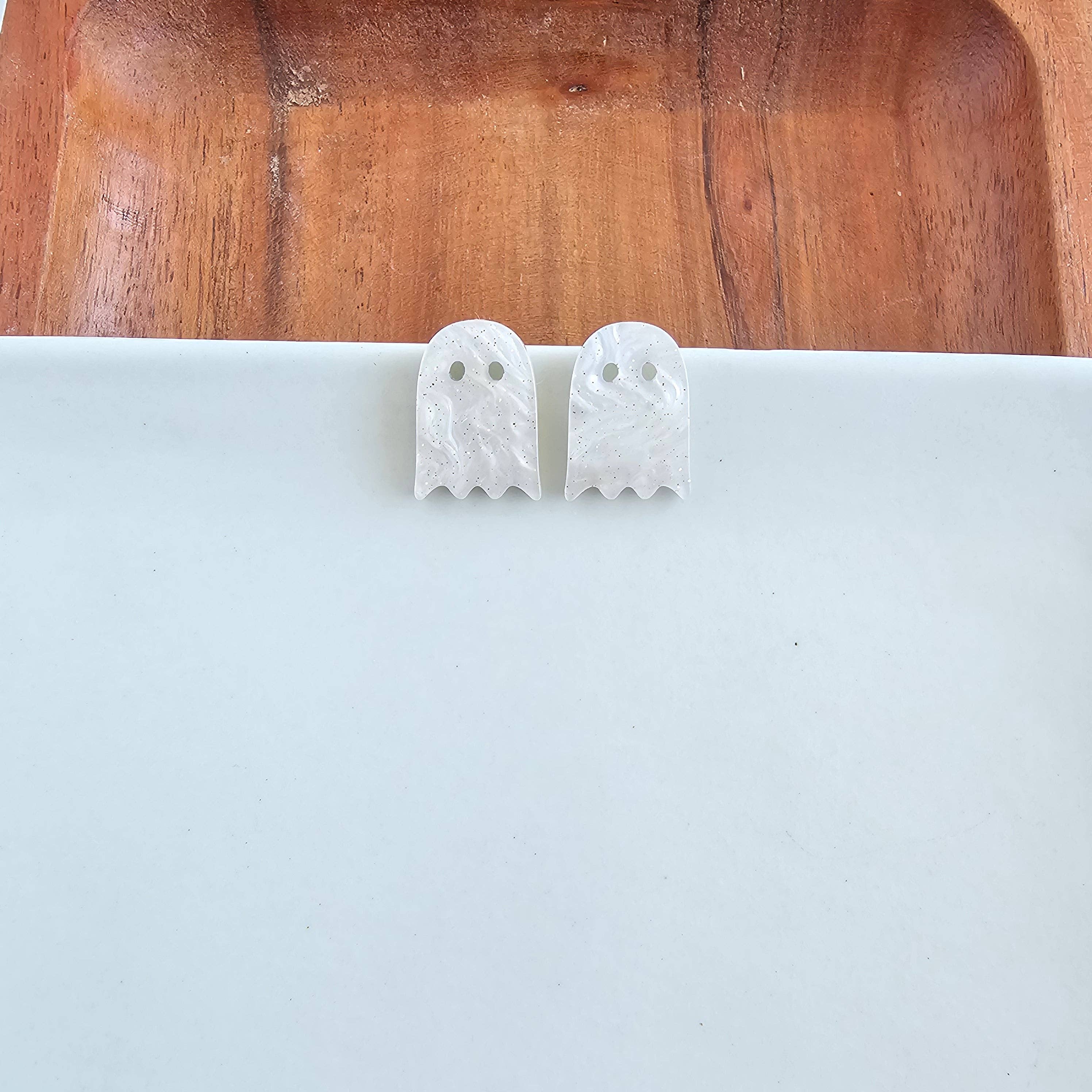 Spiffy & Splendid - Wholesale Stud/Post Earrings - Ghost Studs - White Shimmer // Jewelry, Earrings, Halloween12