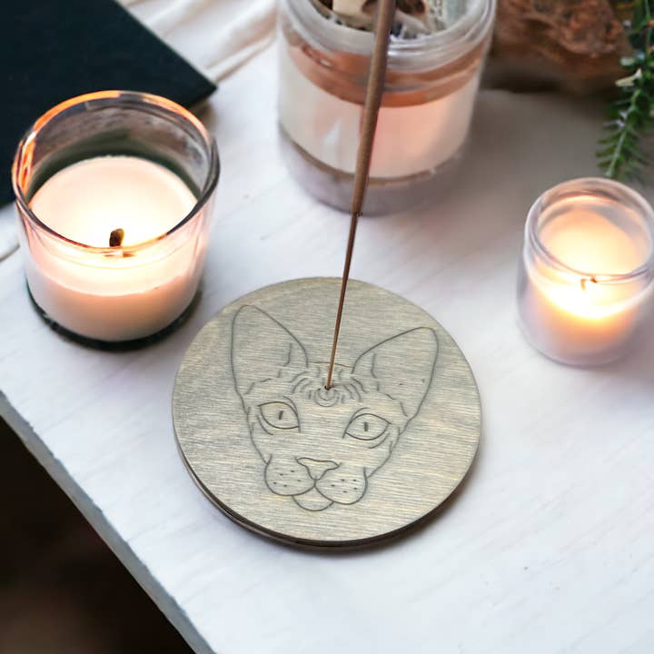 Ghoul Mom Designs - Wholesale Incense Holder - Handmade Witchy Cat Wooden Incense Burner