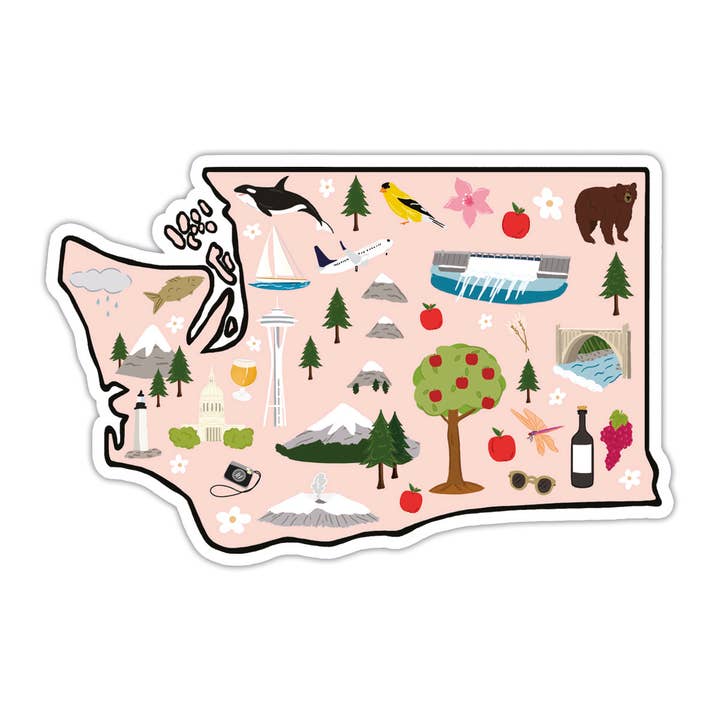 Adesivo in vinile Washington, adesivo dello stato, regalo di viaggio, souvenir per la vendita all'ingrosso da parte di Bloomwolf Studio