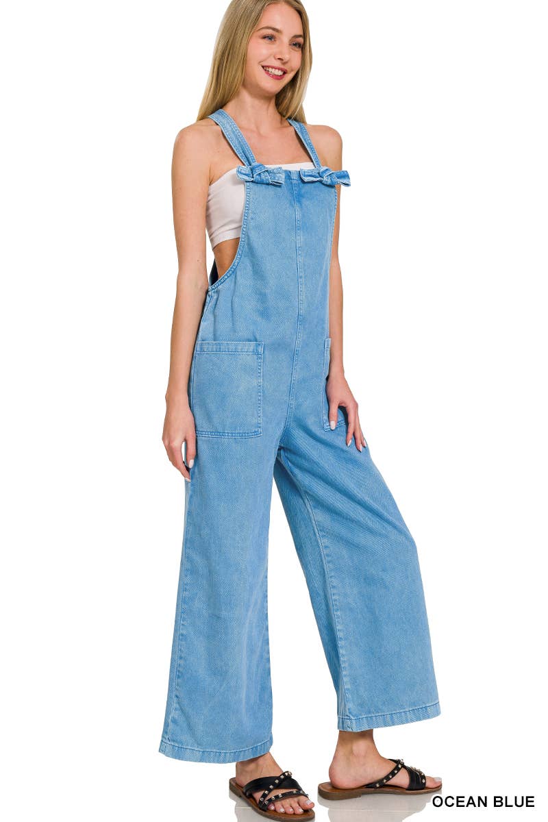 42POPS – wholesale Overalls – Women's – ",..._ Washed Knot Strap Pockets Jumpsuit18