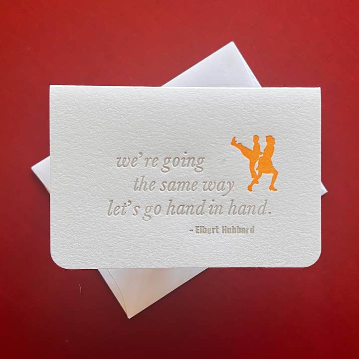 Hand In Hand Letterpress-Printed Greeting Card. for wholesale by 12 Acre Studio