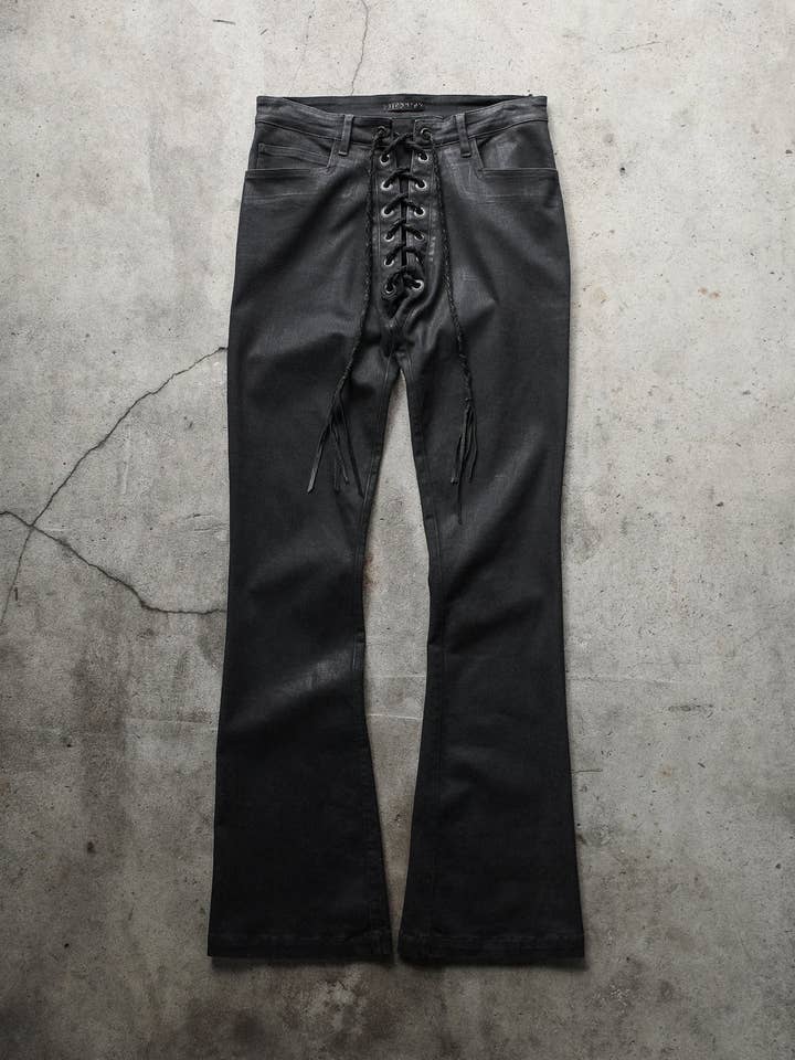 Archive black WAXED LACE UP DENIM for wholesale by archive attire