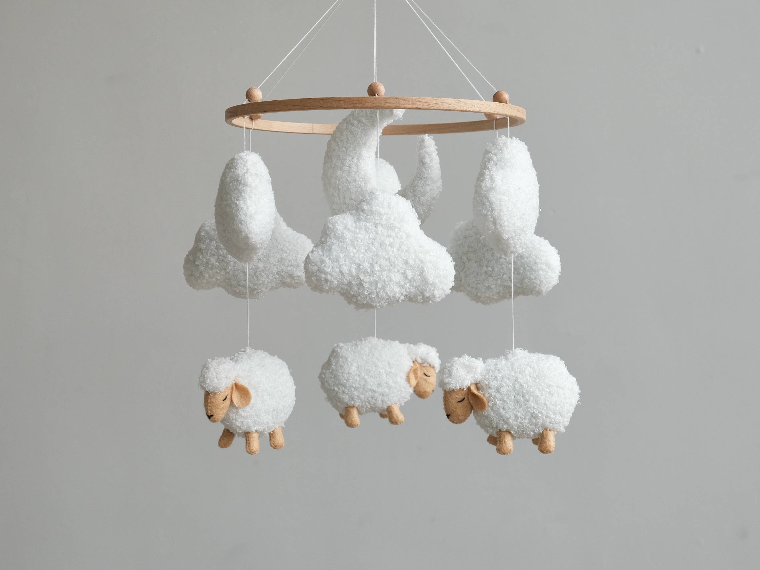 ChilDreams - Vente Mobile pour bébé - Mobile de ferme mobile neutre pour bébé Boucle Sheep5