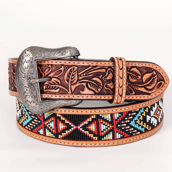 BarH Tack - Venta al por mayor Cinturón - Unisex - Cinturón de cuero occidental labrado a mano con estampado floral para hombre y mujer, color marrón