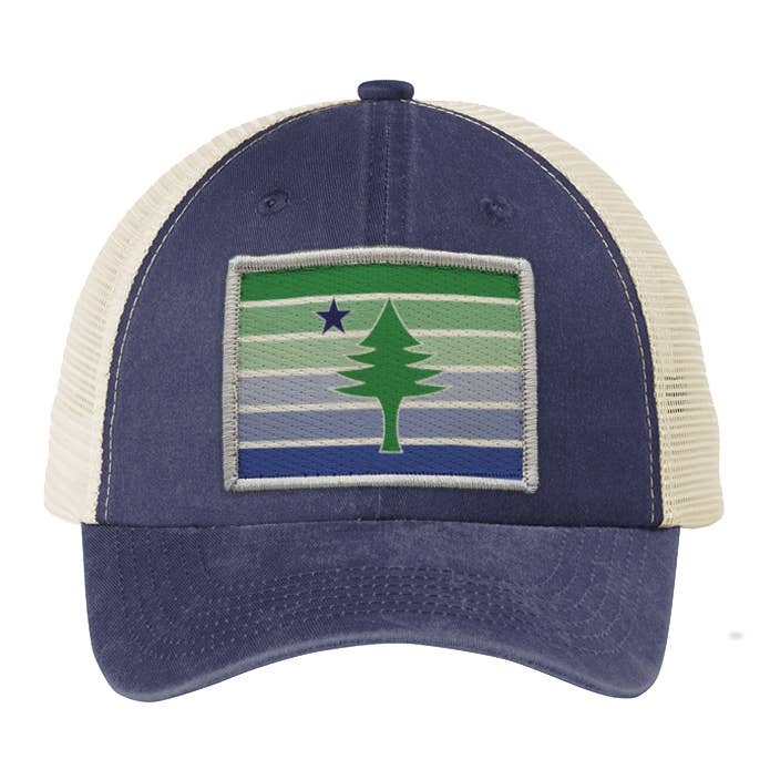 Rogue Life Maine - Wholesale Baseball Cap - Unisex - 1901 ME Flag Gradient Embroidered Patch Hat - Navy/Stone Cap