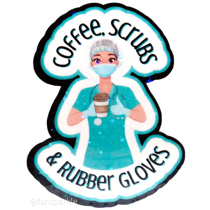 Coffee Scrubs & Rubber Gloves Sticker for wholesale by Fan Sparkle
