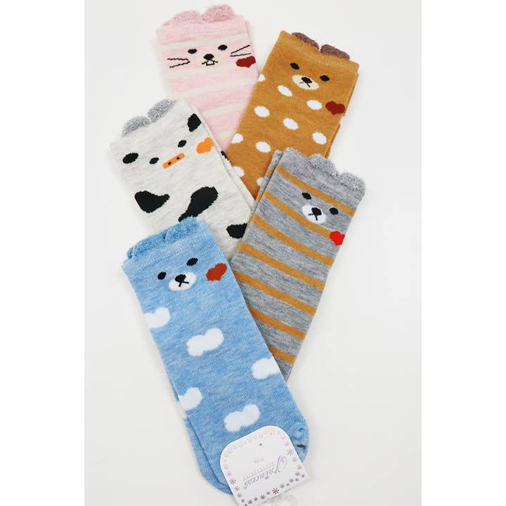 MIX COLOR Cute Animal Face Detail Printed Socks for wholesale on Faire