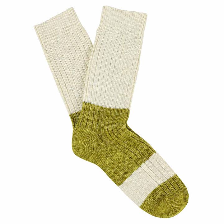ESCUYER - Wholesale Socks - Men's - Melange Block Socks Ecru / Green Moss