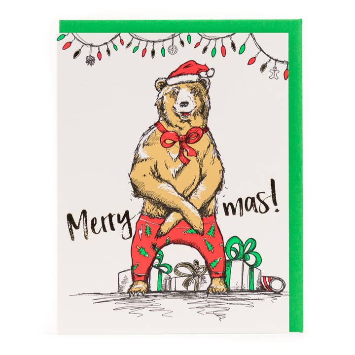 Xmas Bear Card for wholesale by Porchlight Press Letterpress