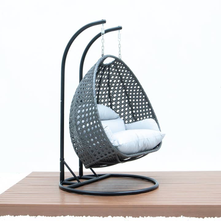 LeisureMod - Wholesale Egg Chair - Modern Charcoal Wicker Hanging Double Seater Egg Swing Chair82
