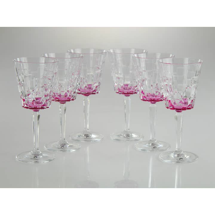 VIVIENCE - Wholesale Wine Glass - Liscio Ottico - Set of 6 Water Glasses with Block Design