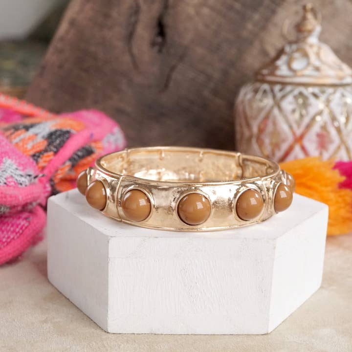 PennyLine inc - Wholesale Bangle Bracelet - Eternity Statement Bangle Gold Tone Cream Orange Brown Pink Black Turquoise Pearl