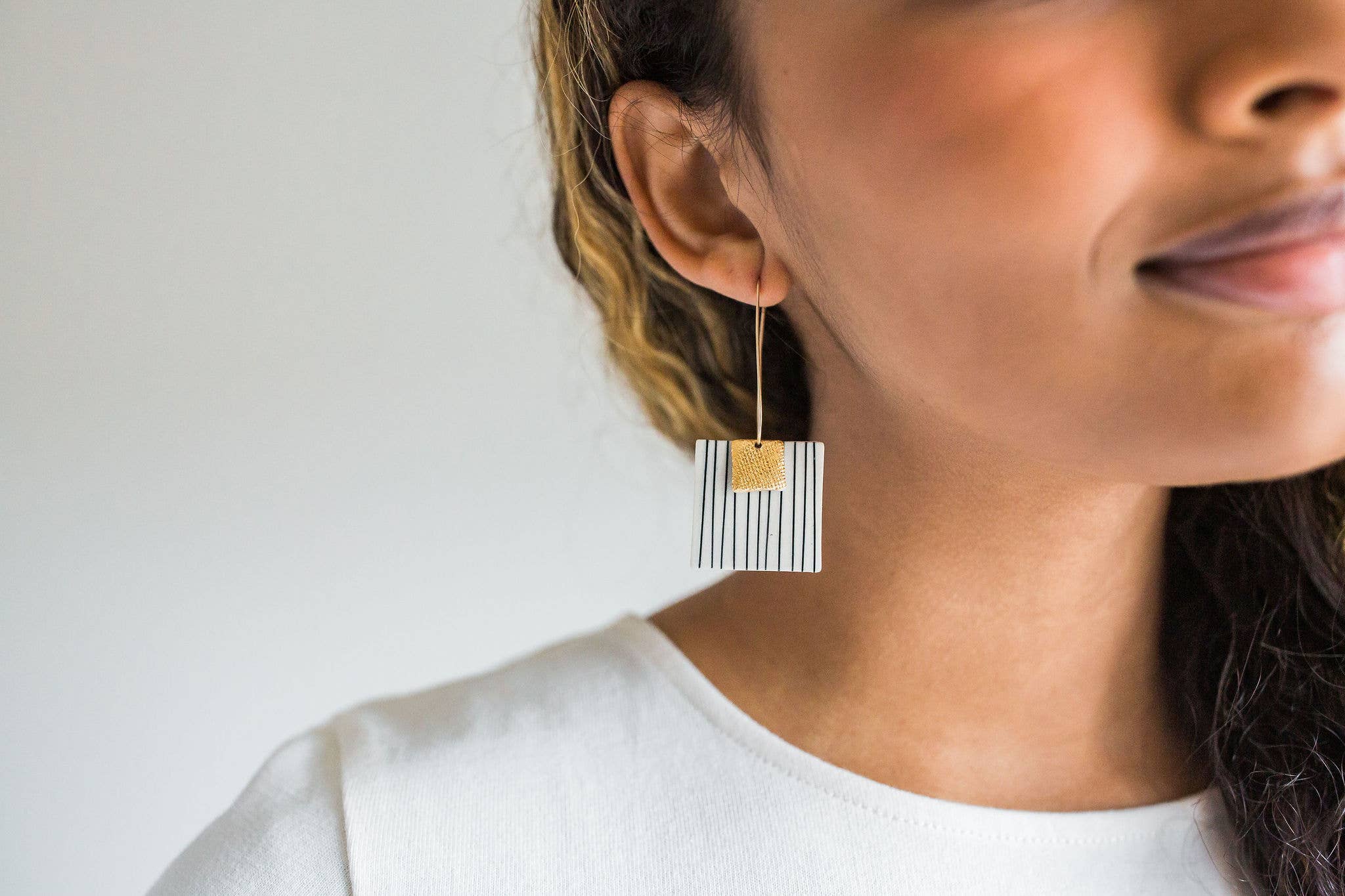 Jenna Vanden Brink Ceramics - Wholesale Dangle Earrings - Pinstripe Square Drops