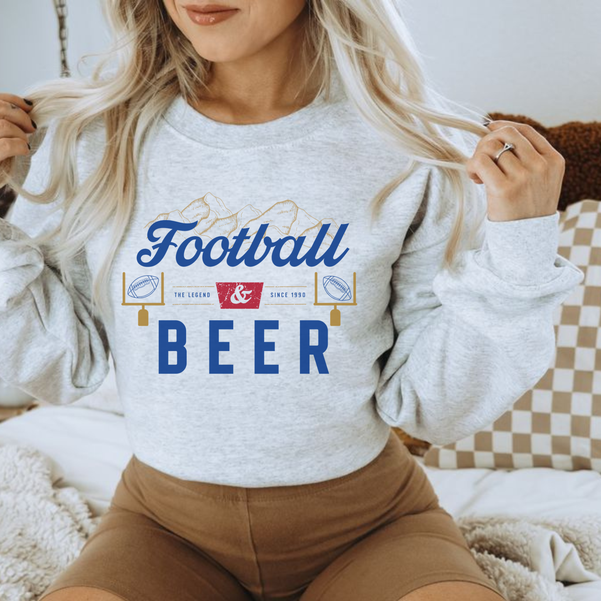 Hey Jude Graphic Tees - Wholesale Graphic Sweatshirt - Women's - Football + Beer Crewneck Sweatshirt2