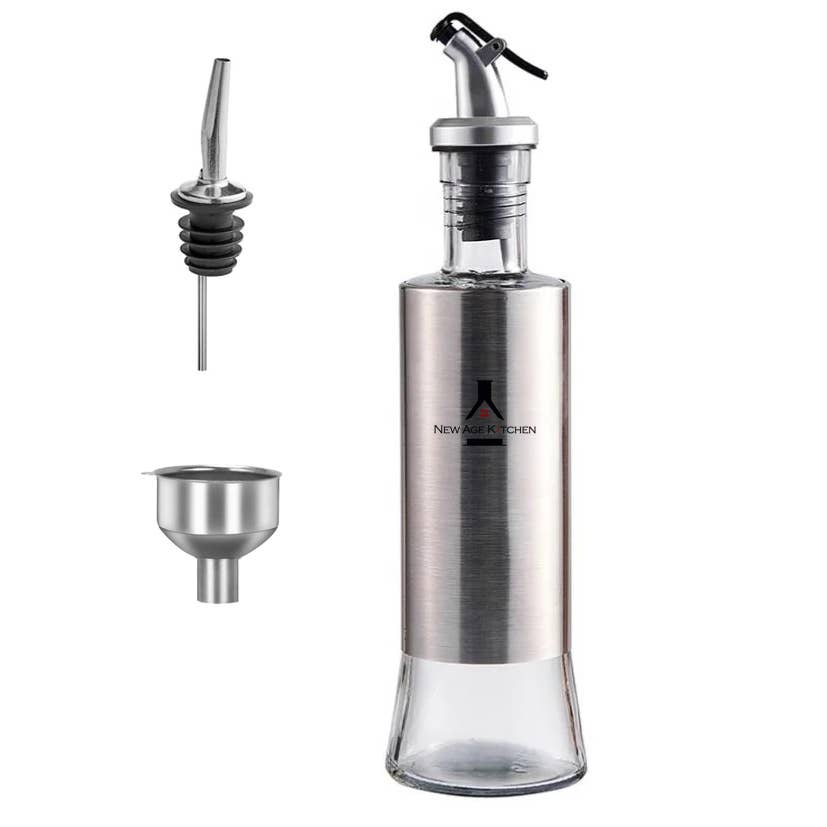 ALETA FARMS - Wholesale Oil/Vinegar Dispenser - Cruet Glass Bottle, Elegant Stainless-Steel Casing, 17oz STL1