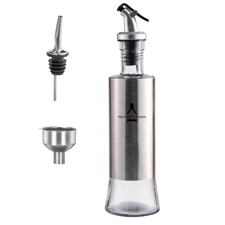ALETA FARMS - Wholesale Oil/vinegar dispenser - Cruet Glass Bottle, Elegant Stainless-Steel Casing, 17oz STL1
