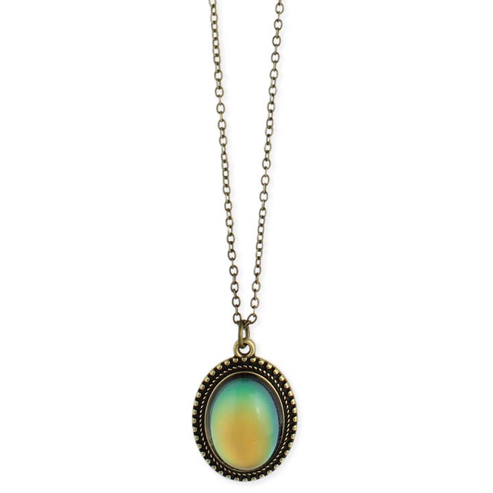 Burnished Gold Oval Mood Pendant Necklace for wholesale by ZAD