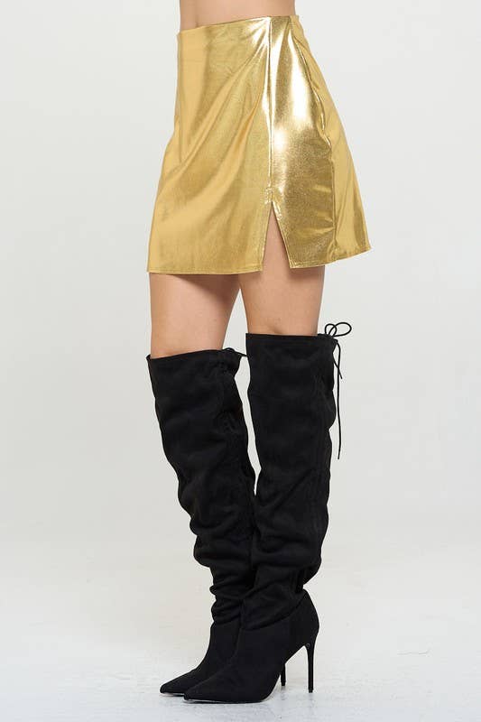 Or Mini-jupe métallique fendue fabriquée aux États-Unis en vente sur Faire1