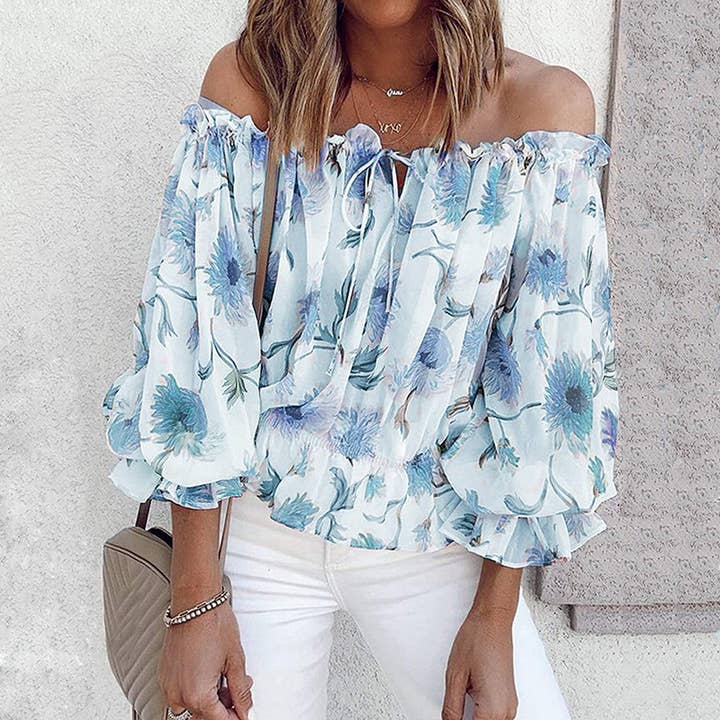 HIDDENBRAND - Wholesale Blouse - Women's - Printed off-the-shoulder chiffon