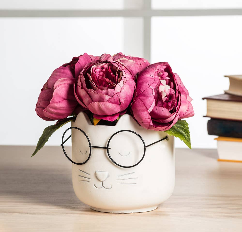 Abbott - Wholesale Plant Pot - Lg Cat Face Planter w/Glasses-4.5"H-14962