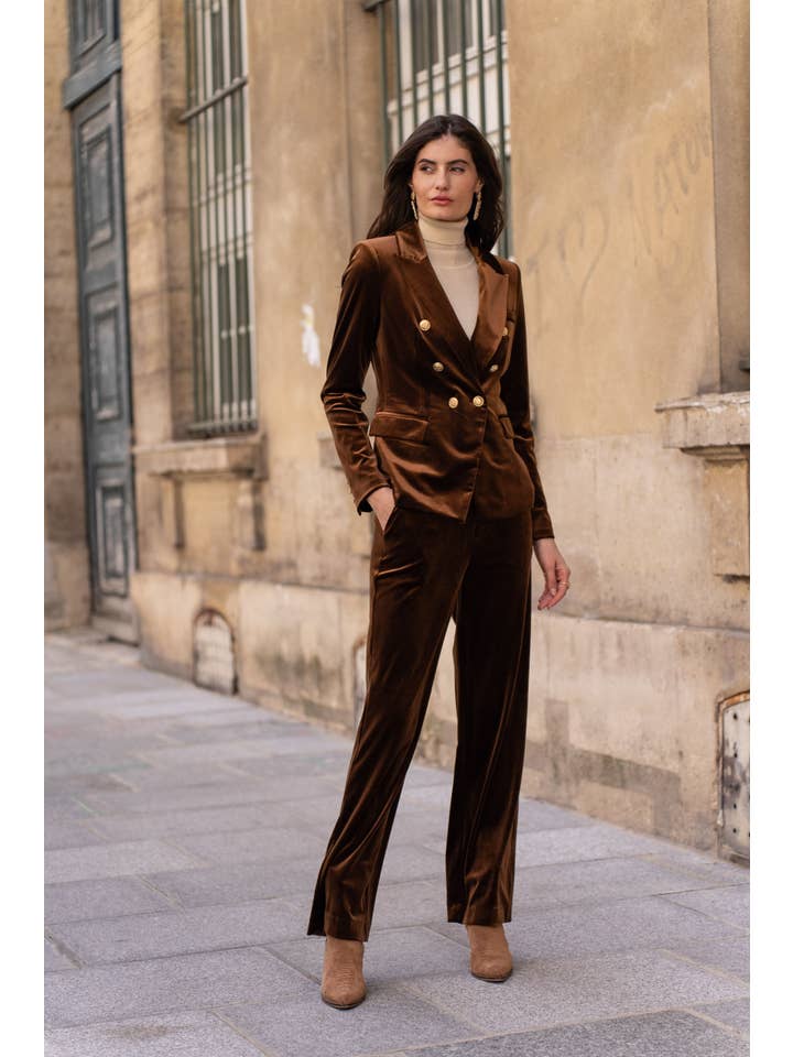 CHOKLATE PARIS - Vendita all'ingrosso Blazer - Donna - Blazer doppiopetto in velluto con bottoni dorati - V1721N