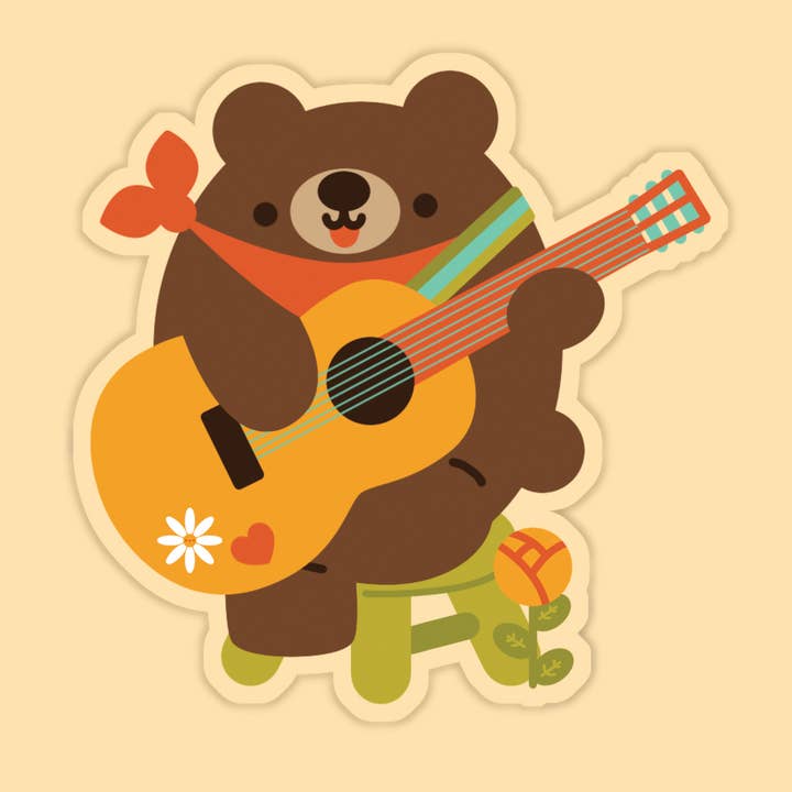 Laura Illustrates - Wholesale Sticker - Guitar Bear Vinyl Sticker | Hiking - Cooler Vinyl Sticker