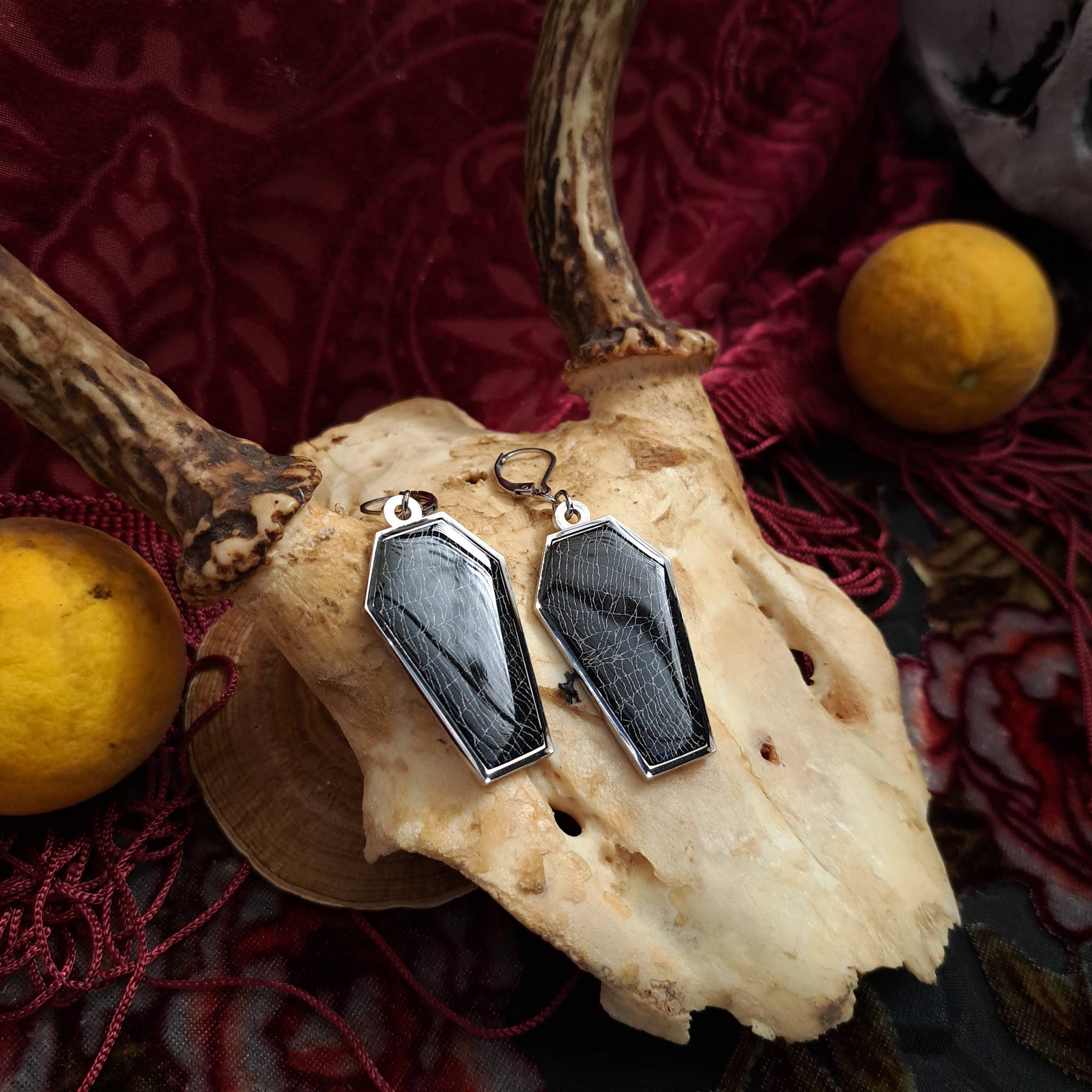 Hell Kitten RVA - Wholesale Dangle Earrings - Real Spiderweb Coffins Silver  (Earrings)1