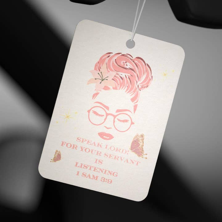 Pink Lady in Glasses Floral Christian Car Air Freshener for wholesale by LadyKCreations1