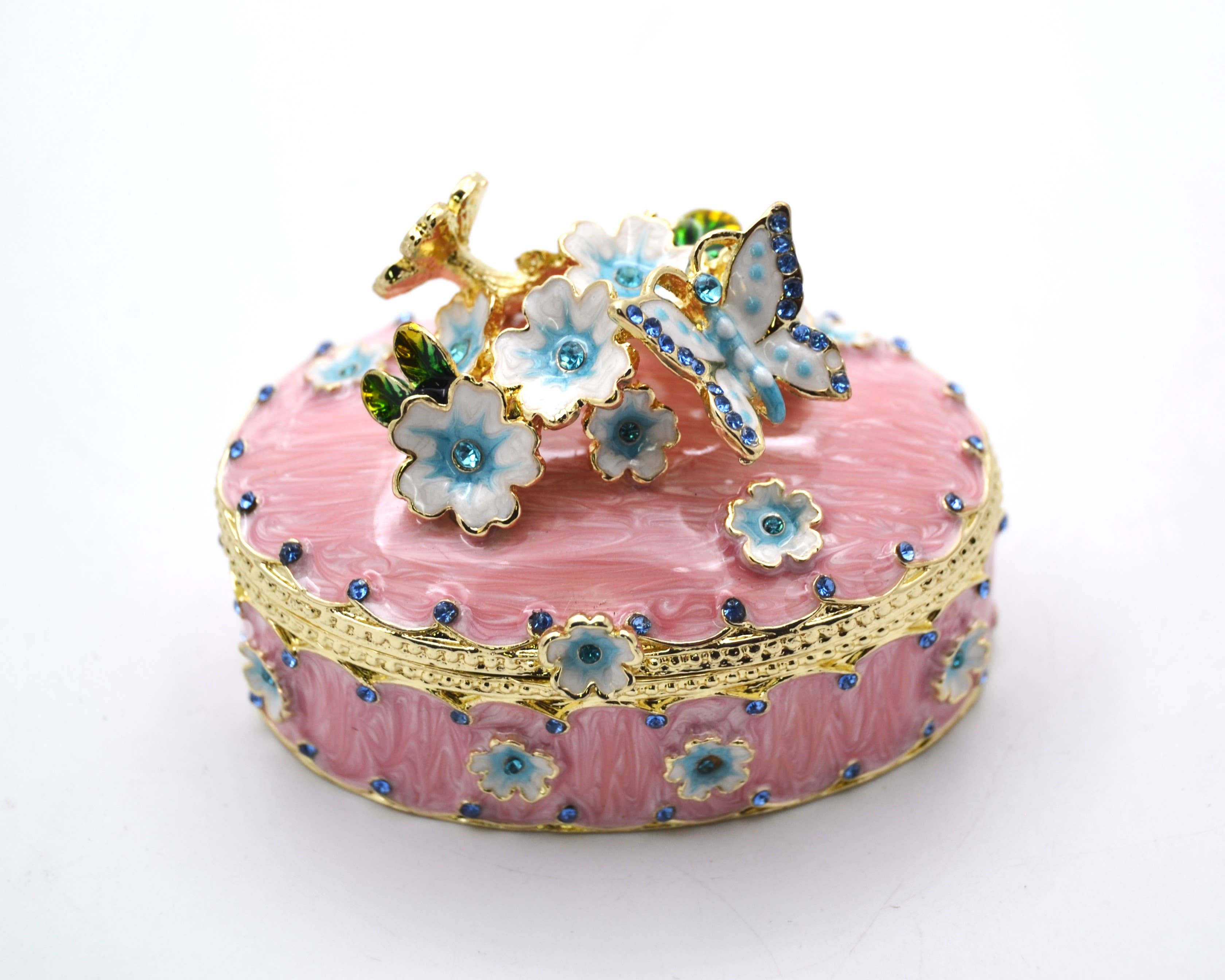 Ciel Collectables - Wholesale Jewelry Dish - Oval Shape Floral & Butterfly Trinket Box. 5