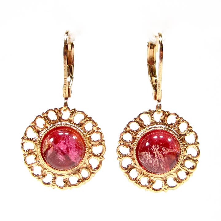 Vintage Pink Gold Glass Earrings Filigree 1960s Handmade for wholesale by SoHo Schmuckmanufaktur