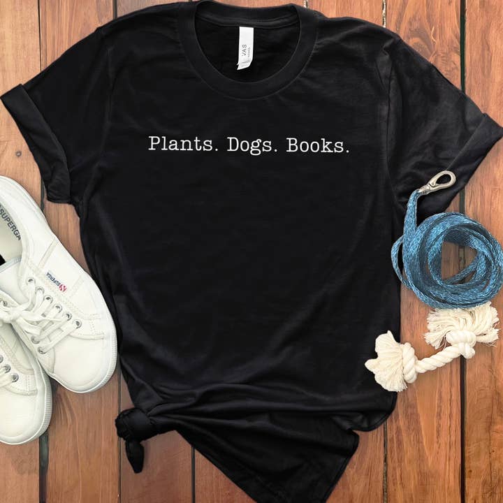 Puppy Jo - Wholesale Screen Printed T-Shirt - Women's - PLANTS DOGS BOOKS T-SHIRT1