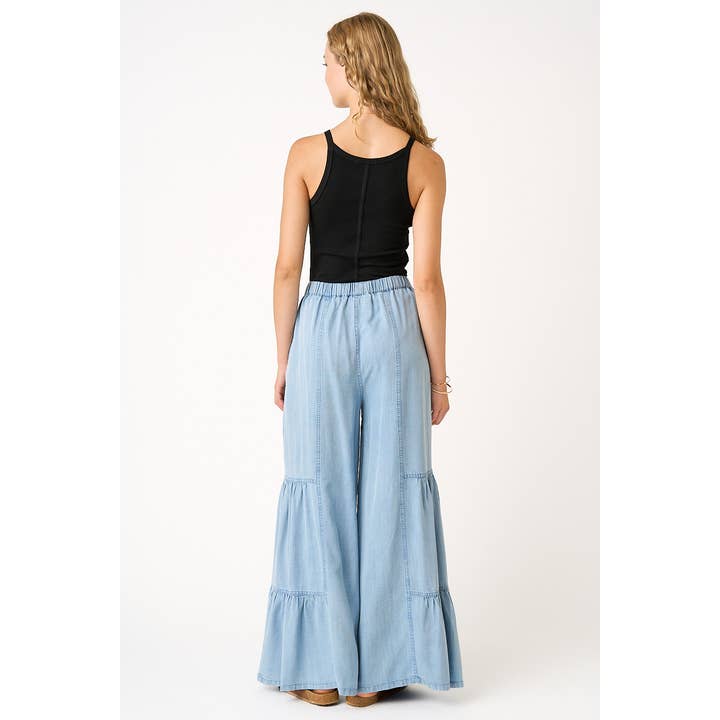 mittoshop - Wholesale Pants - Women's - WASHED CHAMBRAY TIERED WIDE LEG BUTTON FRONT PANTS16