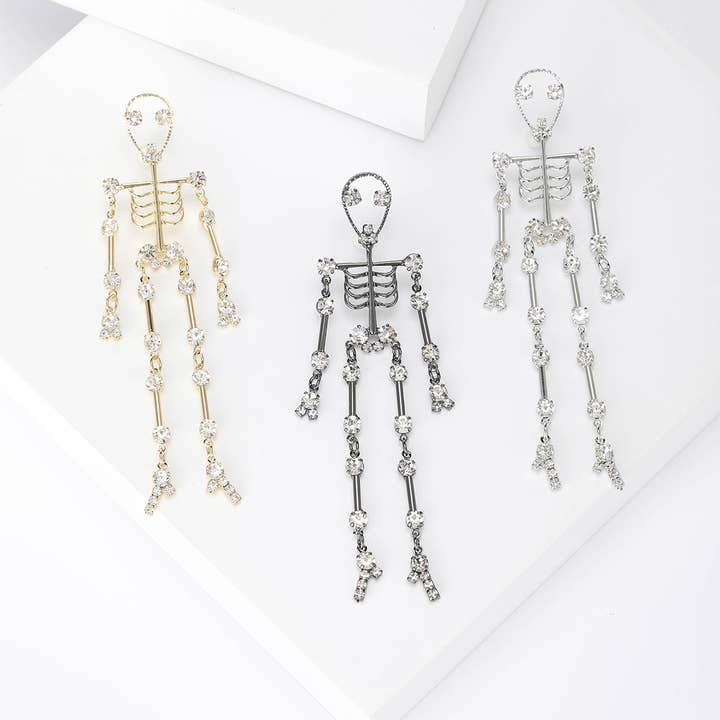 Rhinestone Skeleton Skull Brooch, Halloween Pin for wholesale by Tourtiwi