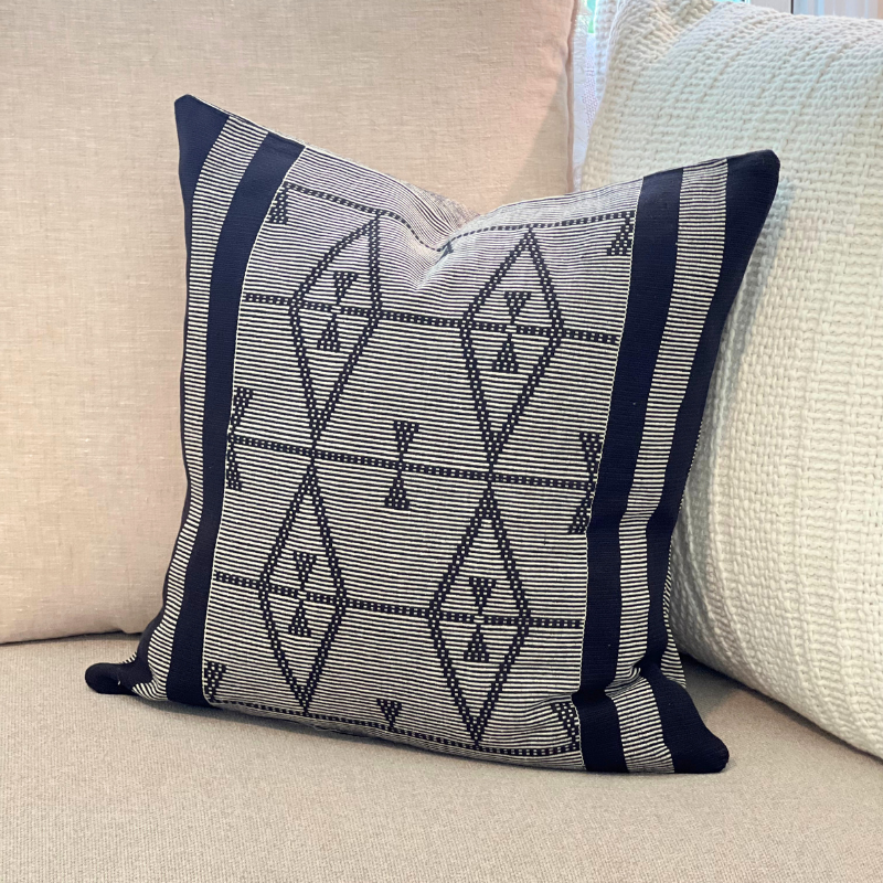 Terracotta and Indigo Pattern on Off White Black Rock Pillow Cover for wholesale on Faire1