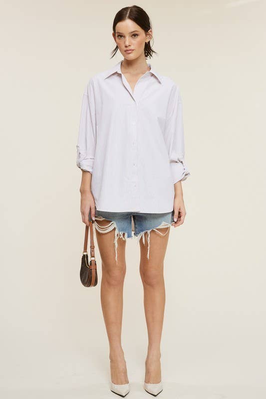 Mimosa - Wholesale Button Down Shirt - Women's - Oversized Striped Long Sleeve Button Down Shirt9