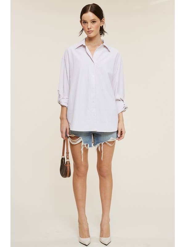 Mimosa - Wholesale Button Down Shirt - Women's - Oversized Striped Long Sleeve Button Down Shirt9