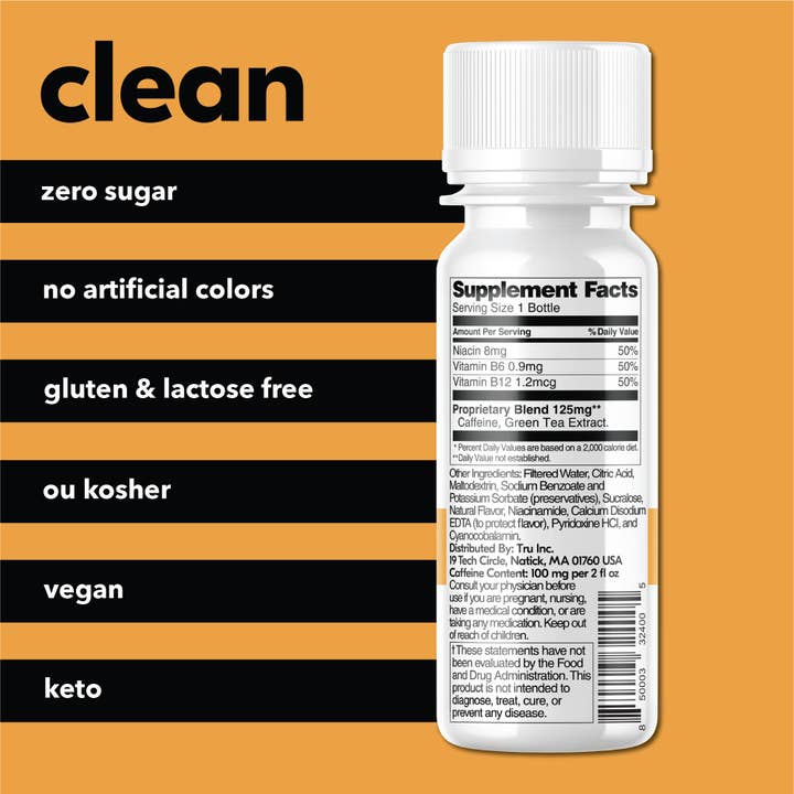 Tru - Wholesale Sports/Energy Drink - Tru Energy Wellness Shots, Orange Mango (Pack of 12)